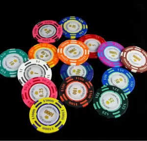 monte carlo 40mm 14g clay poker chips with $0.25-20000 injected denomination