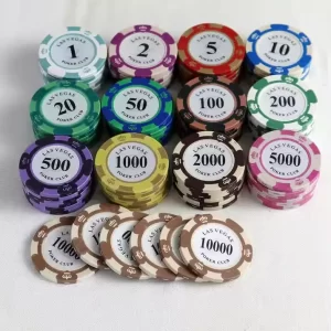 Budget-friendly clay poker chips featuring Las Vegas decals - 40x3.3mm 14g ready to ship
