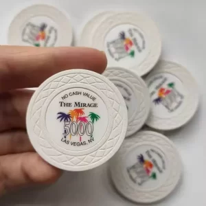 custom hybrid web ceramic Poker Chip -39*3.3MM 10G, fully print pattern on the ceramic body and customized sticker in center on both side