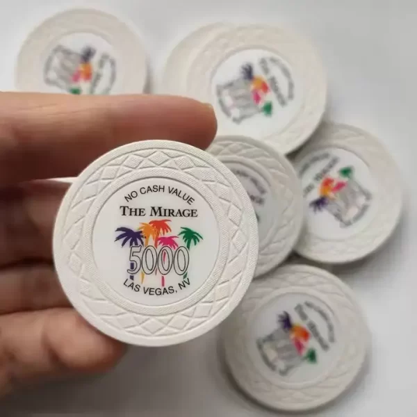 custom hybrid web ceramic Poker Chip -39*3.3MM 10G, fully print pattern on the ceramic body and customized sticker in center on both side
