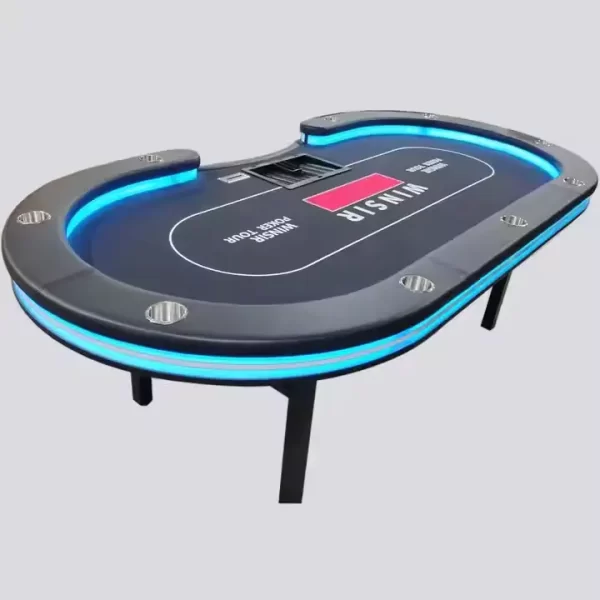 9-Player Foldable Poker Table with LED Lights, Drop Box & Dealer Tray – 2400x1200 Casino Quality