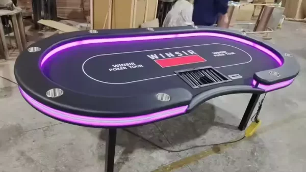 Professional 9-Player Foldable Poker Table with LED Lights, Drop Box & Dealer Tray – Casino & Tournament Grade - Image 3