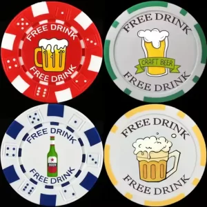 Custom drink poker chips with cocktail and martini designs