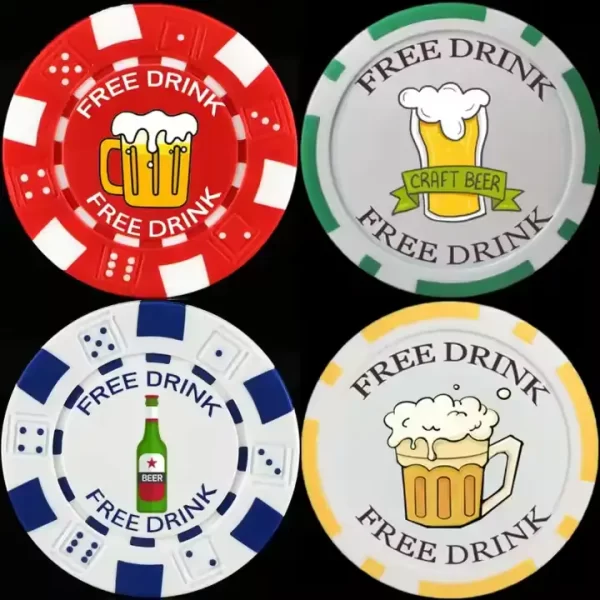 Custom drink poker chips with cocktail and martini designs