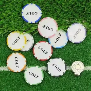 "custom logo poker chip ball marker", "personalized golf ball markers", "engraved poker chip markers", "golf accessories with logos", "tournament ball markers", "custom golf gifts"