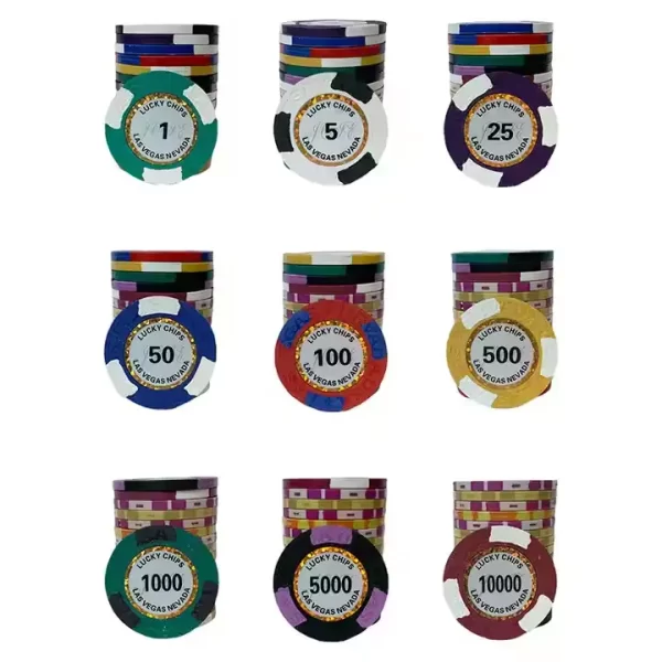 Clay poker chips, Las Vegas poker chips, engraved poker chips, casino chips, poker set, home game chips, professional poker chips, Vegas-themed poker, collectible poker chips, poker night accessories.