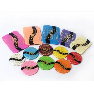 Professional acrylic poker chip set with high-denomination plaques for casino tournaments