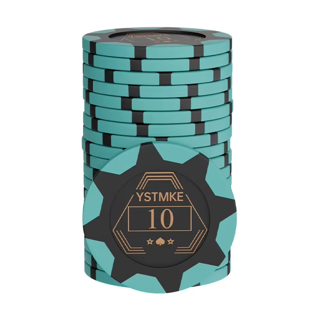 teal slow clay poker chip, teal poker chip, teal slowplay poker chip.